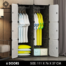 Load image into Gallery viewer, Organono DIY 6 Doors Wardrobe Organizer Stackable Cabinet with Hanging Pole &amp; Shoe Rack

