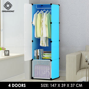 Organono DIY 3-5 Doors Multipurpose Wardrobe Organizer Stackable Cabinet with 1 Hanging Pole
