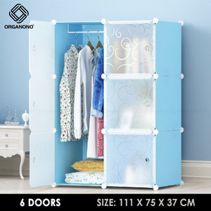 Organono DIY 6 Doors Wardrobe Organizer Stackable Cabinet with Hanging Pole & Shoe Rack
