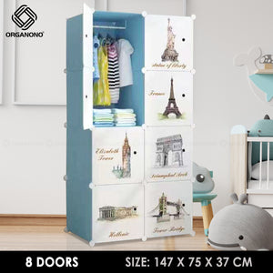 Organono DIY 4-8 Doors France City Designs Stackable Cabinet with Hanging Pole