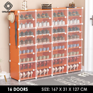 Organono DIY 2-48 Layers ORANGE w/ CLEAR DOORS Shoe Organizer - Removable Layer