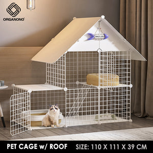 Organono DIY 2 Door Steel Net Multipurpose Roof Pet Cage Stackable House Play Pen - 35cm