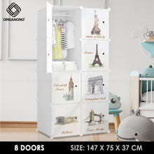 Load image into Gallery viewer, Organono DIY 4-8 Doors France City Designs Stackable Cabinet with Hanging Pole
