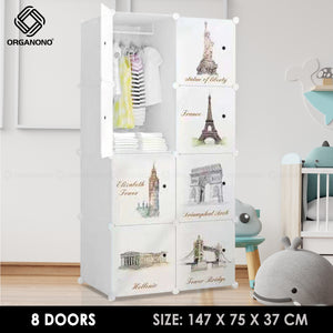 Organono DIY 4-8 Doors France City Designs Stackable Cabinet with Hanging Pole