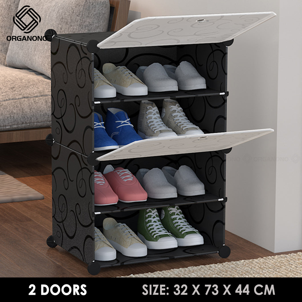 Organono DIY 2-30 Layers BLACK w/ MATTE FLORAL DOORS Shoe Organizer - Removable Layer