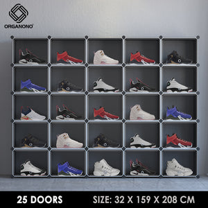 Organono DIY 1-25 BLACK w/ CLEAR DOORS Multipurpose Shoe Organizer Stackable Cabinet