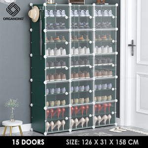 Organono DIY 2-48 Layers GREEN w/ CLEAR DOORS Shoe Organizer - Removable Layer
