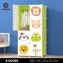 Load image into Gallery viewer, Organono DIY 9-10 Doors Kids ANIMAL PARTY GREEN Wardrobe Organizer Stackable Cabinet with Hanging Pole

