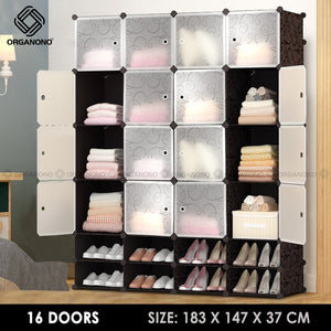 Organono DIY 6-16 Doors Multipurpose Cube Organizer Stackable Cabinet with Shoe Rack