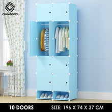 Load image into Gallery viewer, Organono DIY 6-20 Doors Multipurpose ALL BLUE Wardrobe Organizer Stackable Cabinet with Hanging Pole &amp; Shoe Rack

