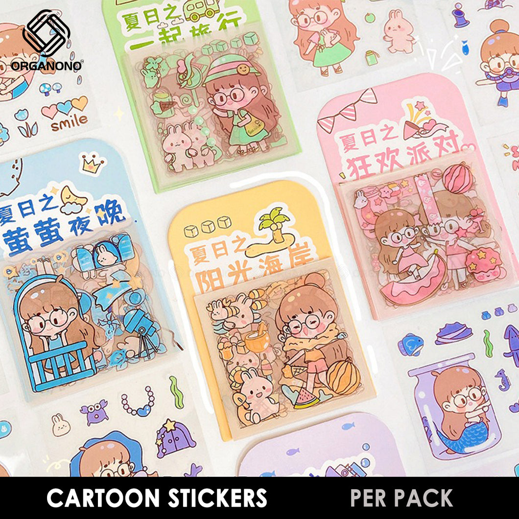 Organono Cute Random Design Stickers Cartoon Girl Waterproof Sticky Label Stationery Decoration