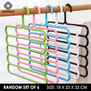 Organono Multi-Layer Wardrobe Hanger for Pants and Towels - Random Color Set of 6
