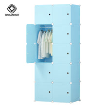 Load image into Gallery viewer, Organono DIY 6-20 Doors Multipurpose ALL BLUE Wardrobe Organizer Stackable Cabinet with Hanging Pole &amp; Shoe Rack
