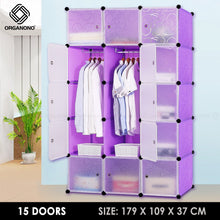 Load image into Gallery viewer, Organono DIY 15 Doors Wardrobe Organizer Stackable Cabinet with Hanging Pole &amp; Shoe Rack
